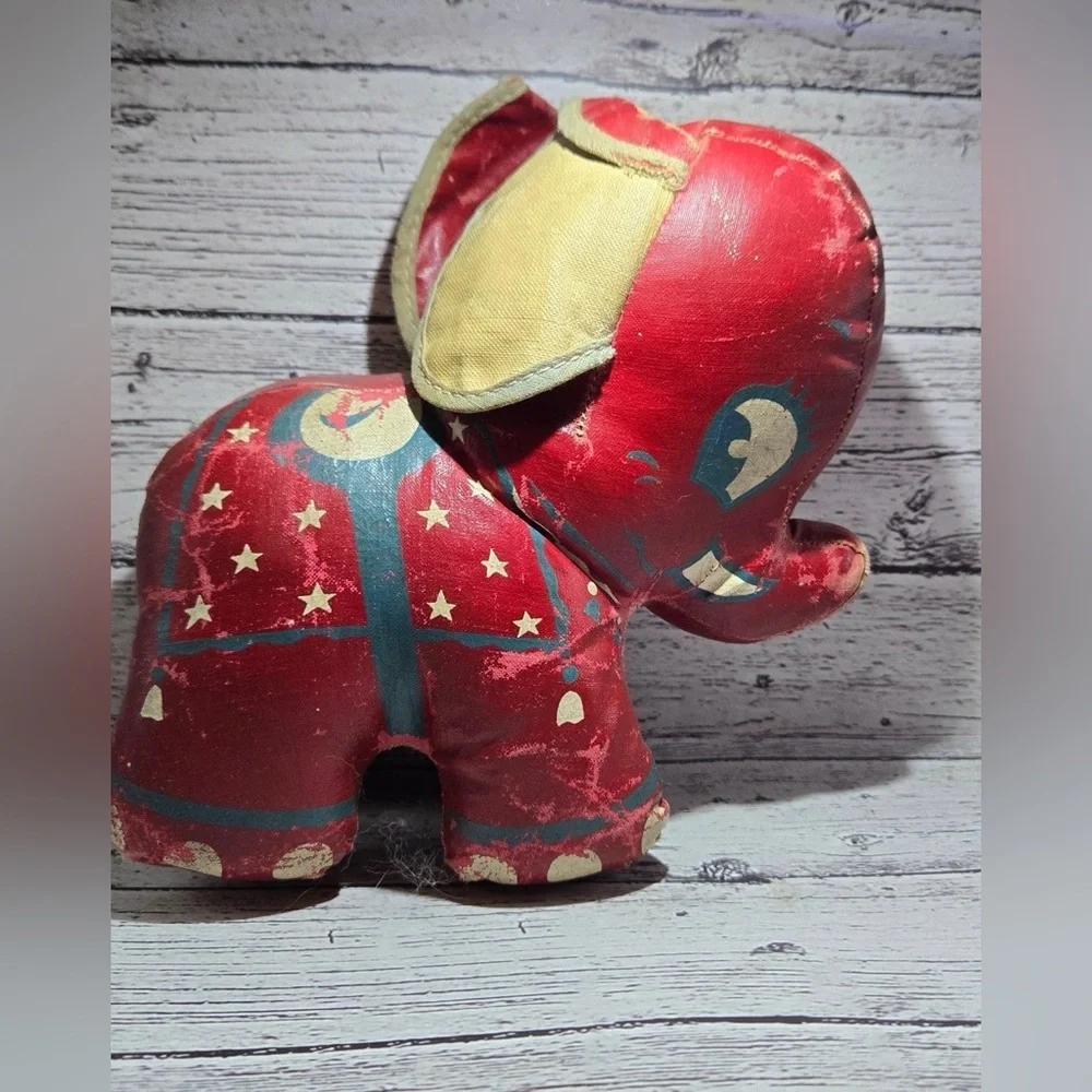 Antique Toy Elephant Fancy Painted Oil Cloth Stuffed Circus Animal. 1940’s